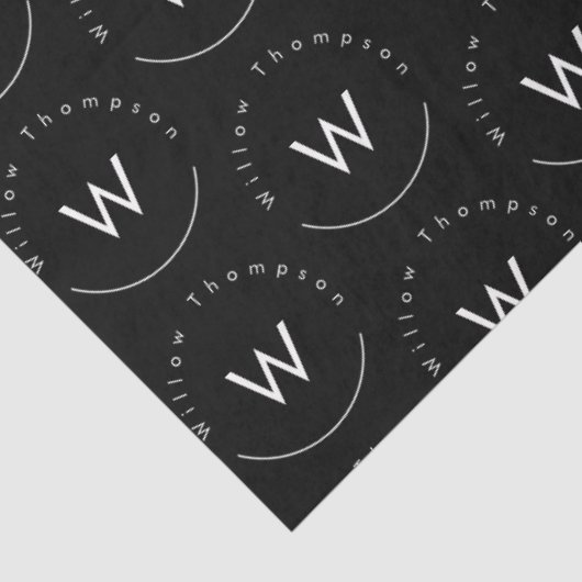 Monogram Minimalistisch Modern Zwart Tissuepapier (Detail)