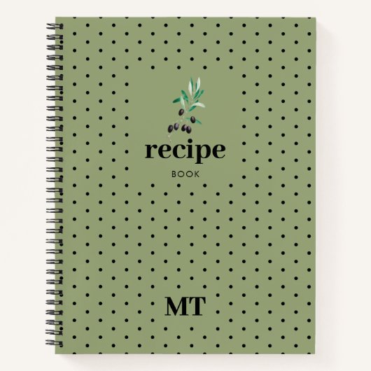 Monogram minimalistisch olive Green Recipe Cookboo Notitieboek (Voorkant)