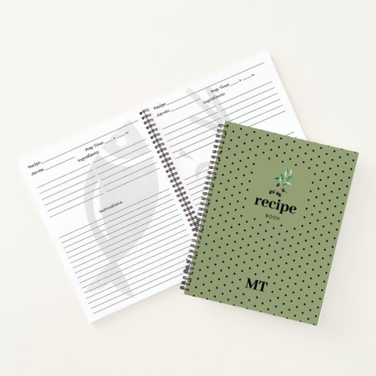 Monogram minimalistisch olive Green Recipe Cookboo Notitieboek (Binnen)