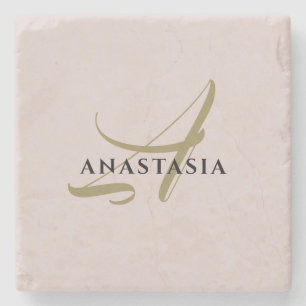 Monogram minimalistisch pastel blush roze goud zwa stenen onderzetter