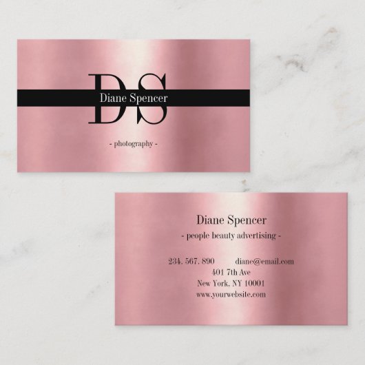 monogram , minimalistisch rogesold zwarte business visitekaartje (Voorkant / Achterkant)