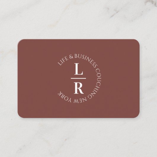 Monogram, minimalistisch roodbruin Business Visitekaartje (Voorkant)
