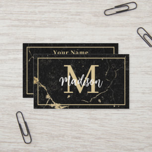 Monogram Minimalistisch Rustic Black Gold Marble Visitekaartje