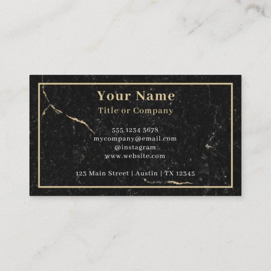 Monogram Minimalistisch Rustic Black Gold Marble Visitekaartje (Achterkant)
