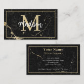 Monogram Minimalistisch Rustic Black Gold Marble Visitekaartje (Voorkant / Achterkant)