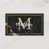 Monogram Minimalistisch Rustic Black Gold Marble Visitekaartje (Voorkant)