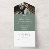 Monogram minimalistisch Sage Green met fotobruilof All In One Uitnodiging (Binnen)