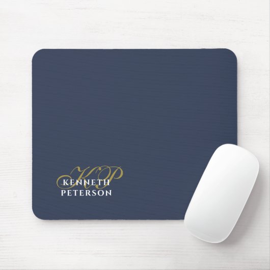 Monogram Minimalistisch Stof Navy Blau Goud Wit Ma Muismat (Met muis)