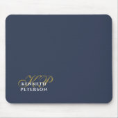 Monogram Minimalistisch Stof Navy Blau Goud Wit Ma Muismat (Voorkant)