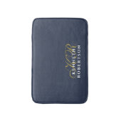 Monogram Minimalistisch Stofnavyblauw Goud Wit Man Badmat (Voorkant Verticaal)
