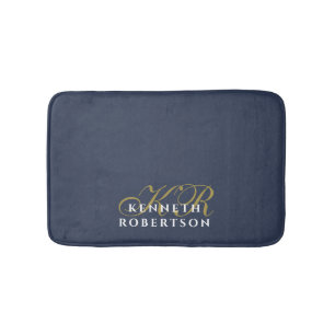 Monogram Minimalistisch Stofnavyblauw Goud Wit Man Badmat