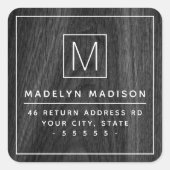 Monogram minimalistisch terugzendadres donkerhoutk vierkante sticker (Voorkant)