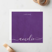 Monogram minimalistisch Violet Distressed Notitiekaartje (Voorkant / Achterkant in situ)