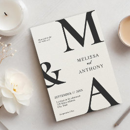 Monogram Minimalistisch Zwart en Ecru Modern Weddi Kaart