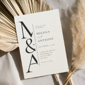 Monogram Minimalistisch Zwart en Ecru Modern Weddi Kaart