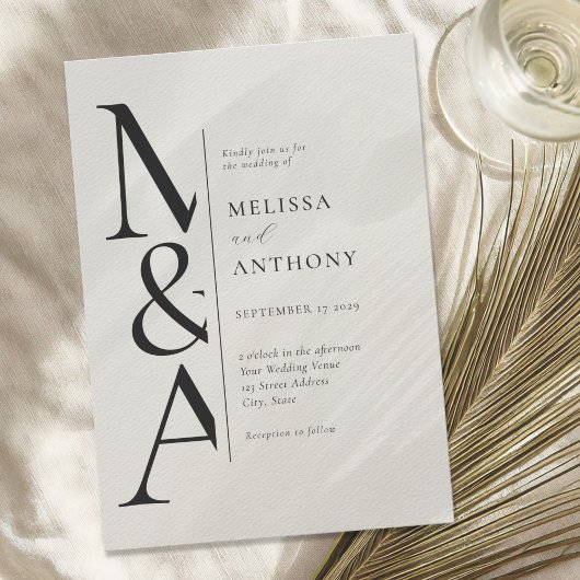 Monogram Minimalistisch Zwart en Ecru Modern Weddi Kaart