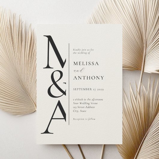 Monogram Minimalistisch Zwart en Ecru Modern Weddi Kaart