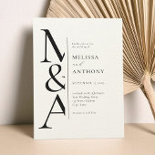 Monogram Minimalistisch Zwart en Ecru Modern Weddi Kaart