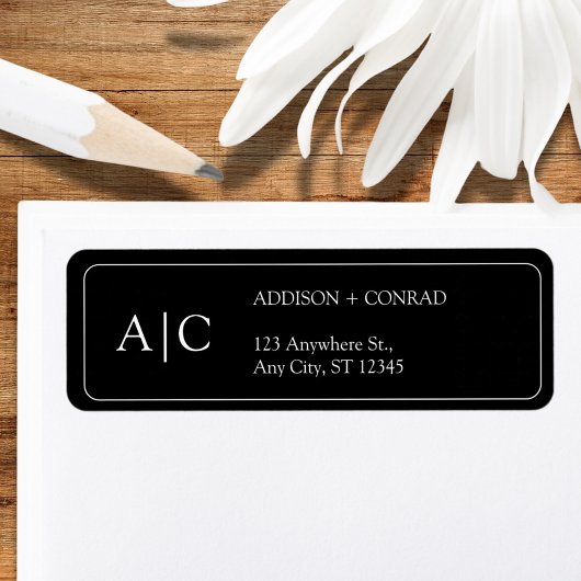 Monogram minimalistisch zwart retouradres etiket