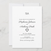 Monogram Minimalistisch Zwart-wit Heart Weddenscha Kaart (Voorkant)