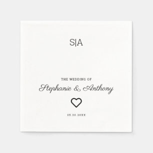 Monogram Minimalistisch Zwart-wit Heart Weddenscha Servet