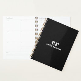 Monogram Minimalistisch zwarte linnen Planner