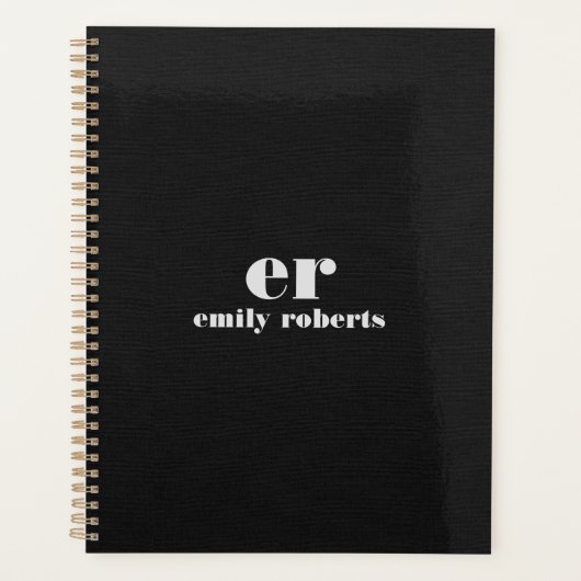 Monogram Minimalistisch zwarte linnen Planner (Voorkant)