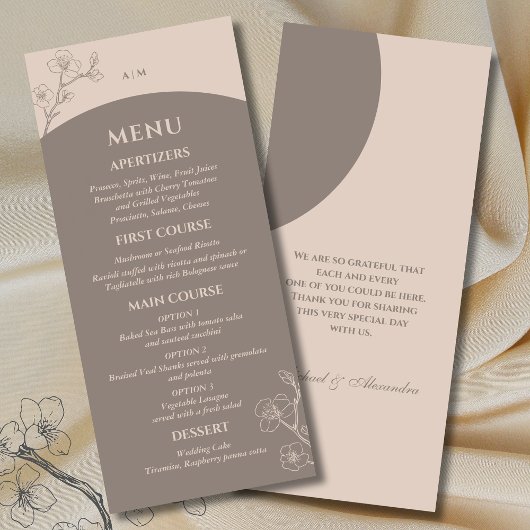 Monogram Minimalistische Bloemen Taupe Japandi bru Menu
