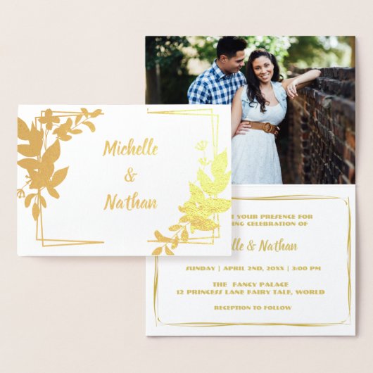 Monogram minimalistische botanische bruiloft uitno folie kaarten (Display)