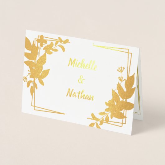 Monogram minimalistische botanische bruiloft uitno folie kaarten (Voorkant)