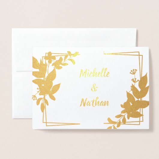 Monogram minimalistische botanische bruiloft uitno folie kaarten (Voorkant met envelop)