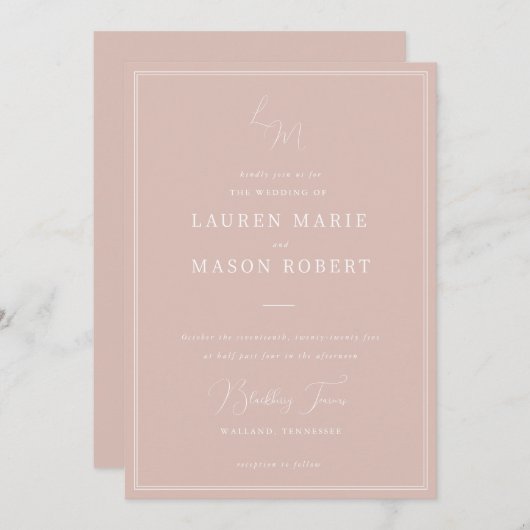 Monogram minimalistische bruiloft uitnodiging (Voorkant / Achterkant)