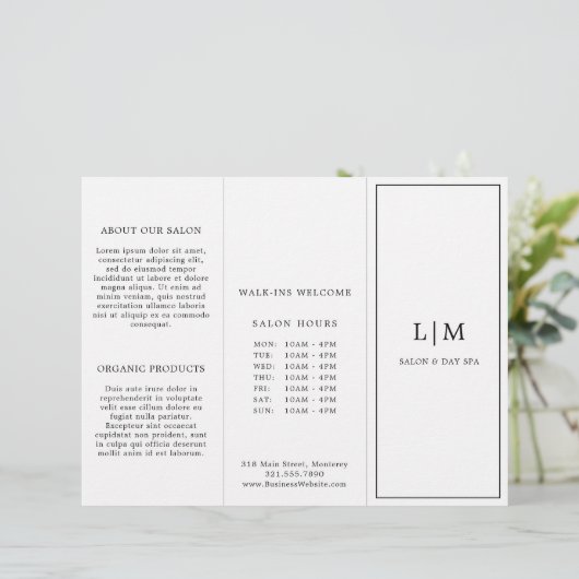 Monogram Minimalistische Business Trifold Brochure (Staand voorkant)