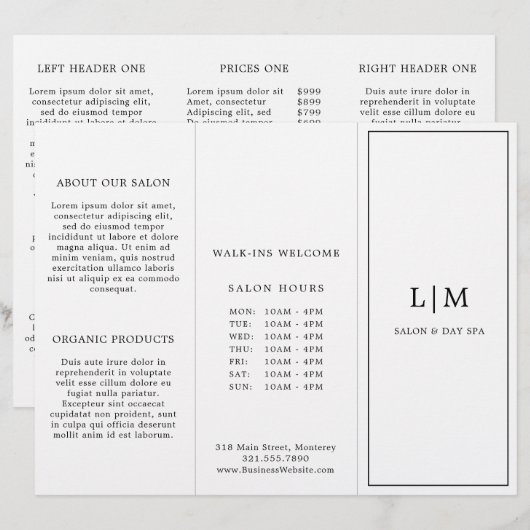 Monogram Minimalistische Business Trifold Brochure (Voorkant / Achterkant)