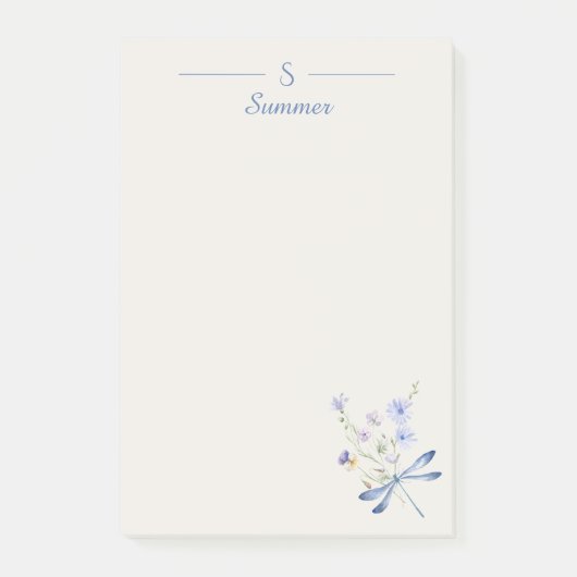Monogram Minimalistische Dragonfly Botanical Cotta Post-it® Notes (Voorkant)