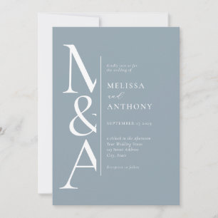 Monogram Minimalistische Dusty Blue Modern Wedding Kaart