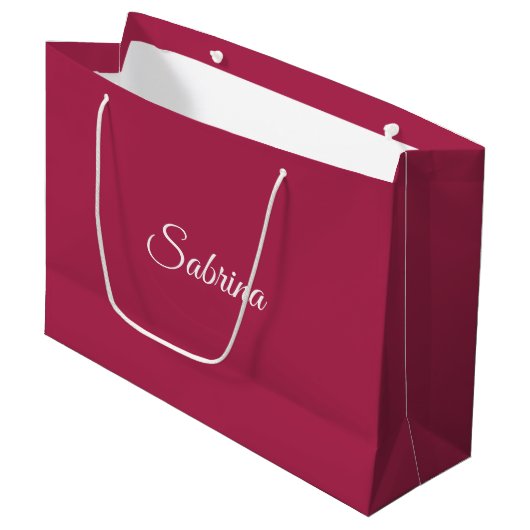 Monogram minimalistische kersroze roze groot cadeauzakje (Voorkant Gekanteld)