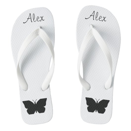 Monogram minimalistische l Zwart-witte vlinders Teenslippers (Voetbed)