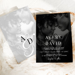 Monogram Minimalistische Moderne Huwelijk Zwart Fo Kaart