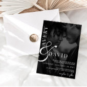 Monogram Minimalistische Moderne Huwelijk Zwart Fo Kaart
