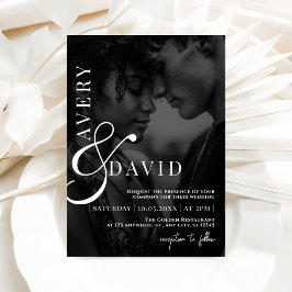 Monogram Minimalistische Moderne Huwelijk Zwart Fo Kaart