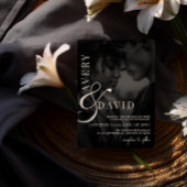 Monogram Minimalistische Moderne Huwelijk Zwart Fo Kaart