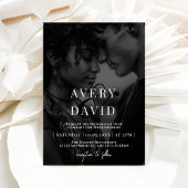 Monogram Minimalistische Moderne Huwelijk Zwart Fo Kaart