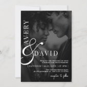 Monogram Minimalistische Moderne Huwelijk Zwart Fo Kaart (Voorkant)