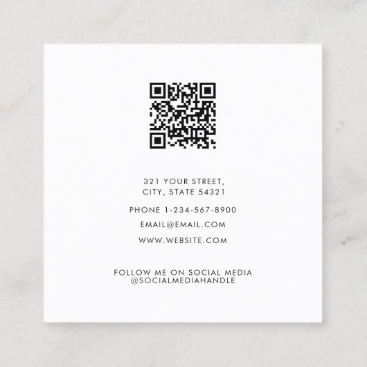 Monogram minimalistische moderne witte QR-code Vierkante Visitekaartje (Achterkant)