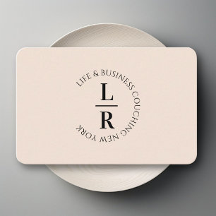 Monogram, minimalistische natuurlijke beige busine visitekaartje