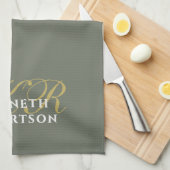  Monogram Minimalistische Olijfgroen Goud Wit Here Theedoek (Quarter Fold)