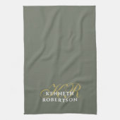  Monogram Minimalistische Olijfgroen Goud Wit Here Theedoek (Verticaal)