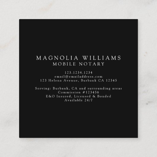 Monogram minimalistische openbare notaris vierkante visitekaartje (Achterkant)