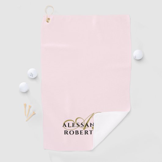 Monogram Minimalistische Pastel Roze Goud Zwart St Golfhanddoek (Insitu)